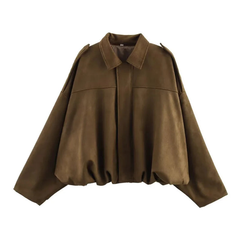Bomber Jackets Women Long Lantern Sleeve Oversized Jacket