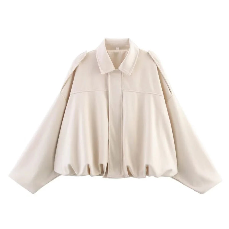 Bomber Jackets Women Long Lantern Sleeve Oversized Jacket
