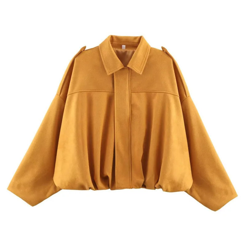 Bomber Jackets Women Long Lantern Sleeve Oversized Jacket
