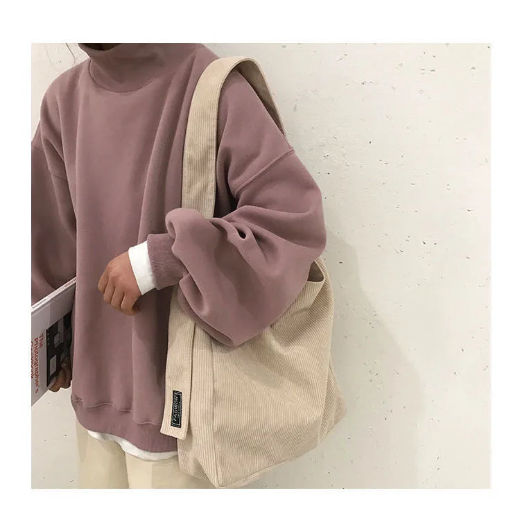Large Corduroy Shoulder Shopper Bag Women Cotton Cloth Fashion Canvas Tote Shopping Bags Woman Handbags Reusable Travel Bags
