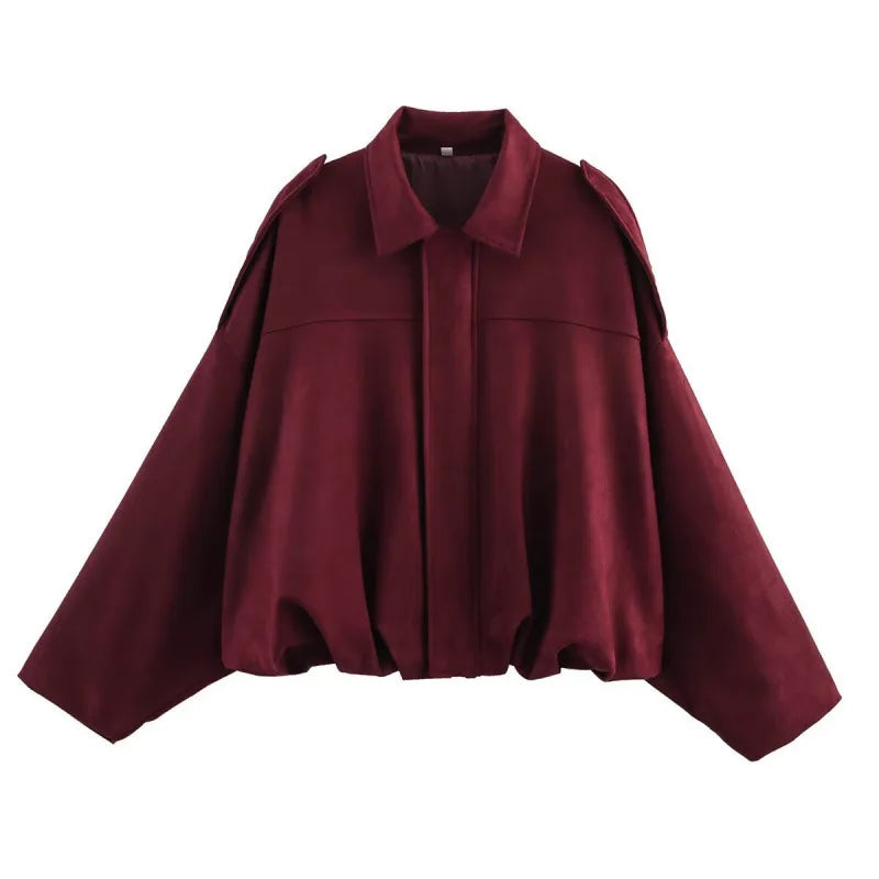 Bomber Jackets Women Long Lantern Sleeve Oversized Jacket