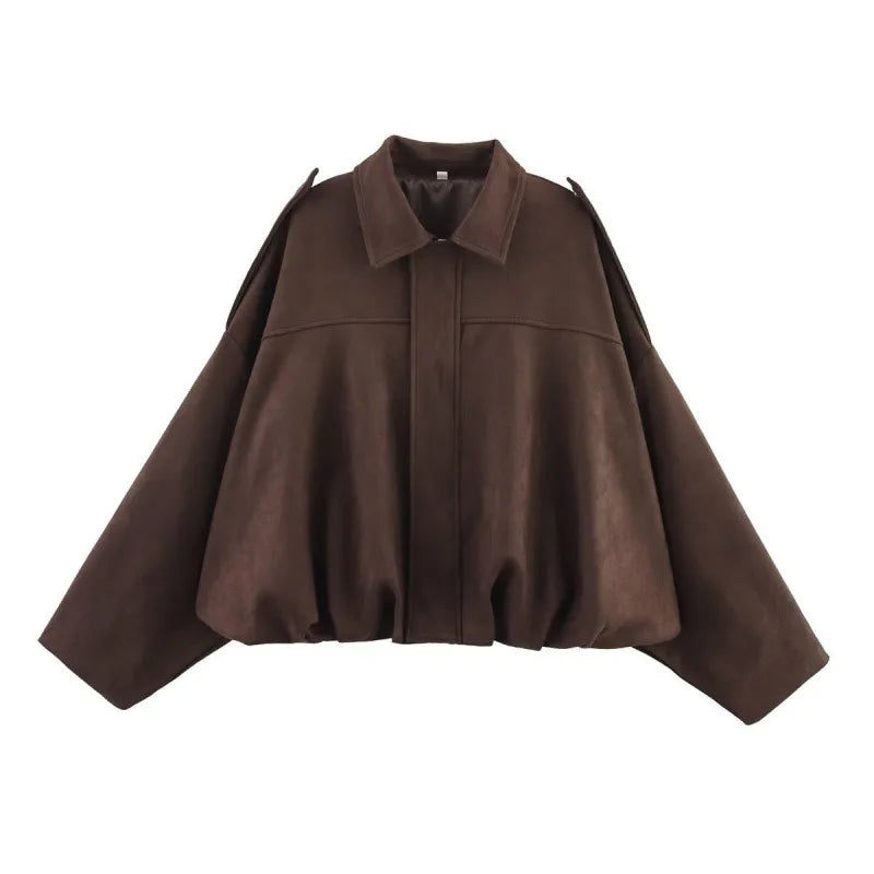 Bomber Jackets Women Long Lantern Sleeve Oversized Jacket