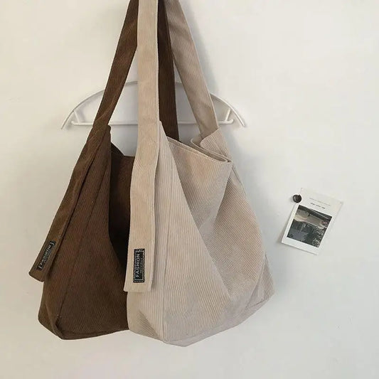 Large Corduroy Shoulder Shopper Bag Women Cotton Cloth Fashion Canvas Tote Shopping Bags Woman Handbags Reusable Travel Bags