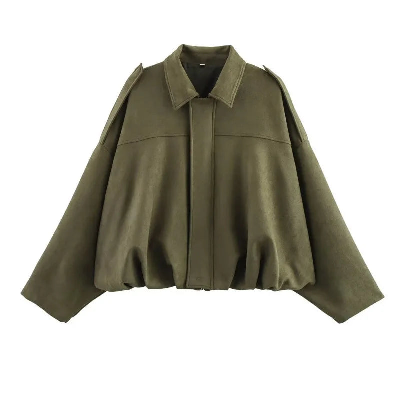 Bomber Jackets Women Long Lantern Sleeve Oversized Jacket