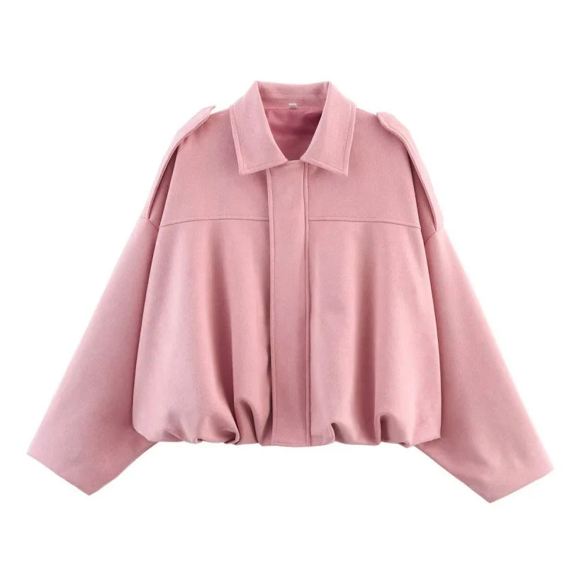 Bomber Jackets Women Long Lantern Sleeve Oversized Jacket