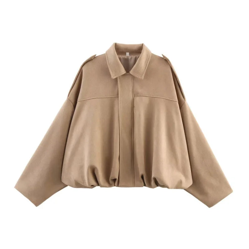 Bomber Jackets Women Long Lantern Sleeve Oversized Jacket